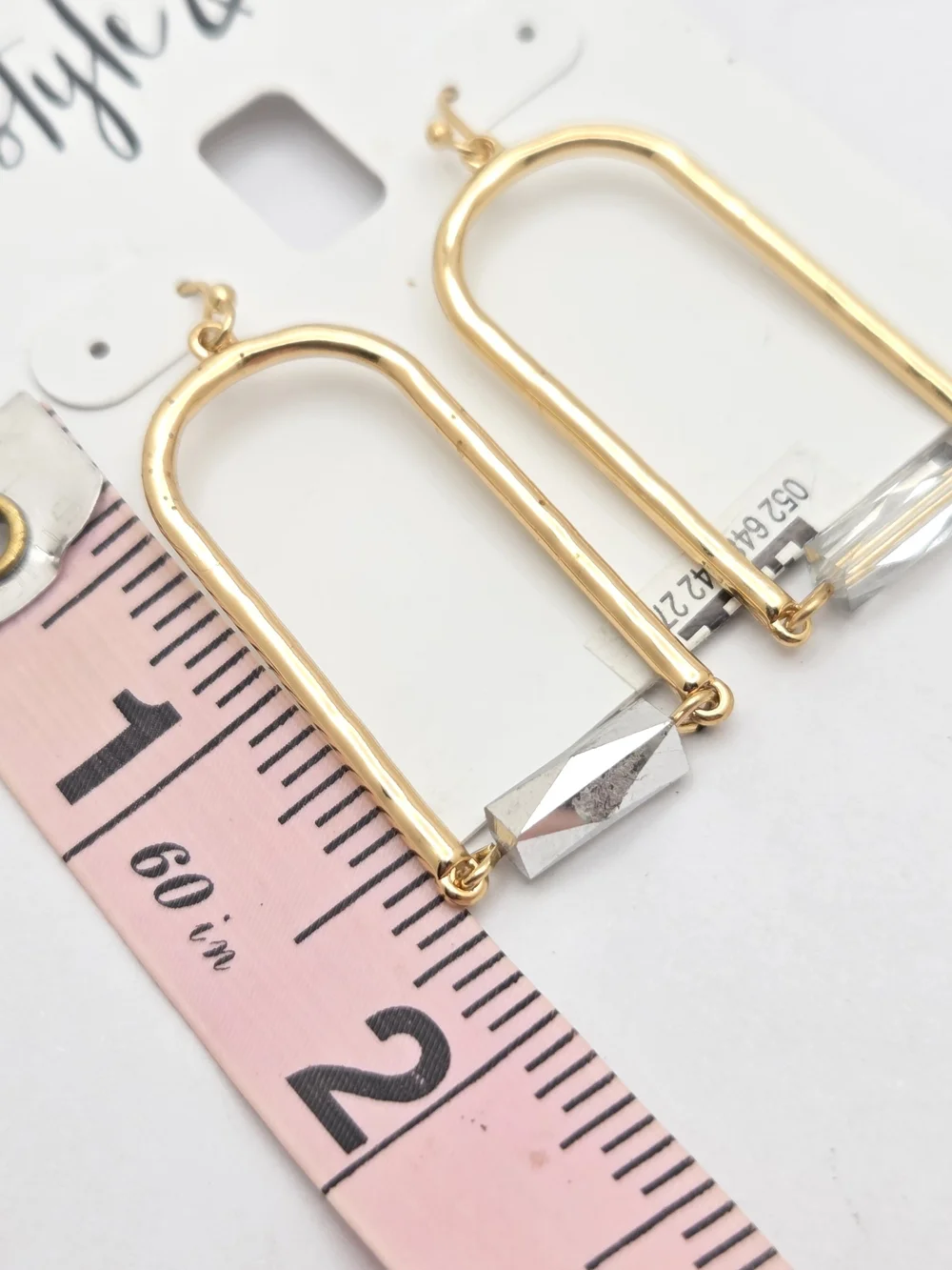 Style & Co Gold Tone Geometric Arch Drop Earrings Clear Faceted Bead NWT